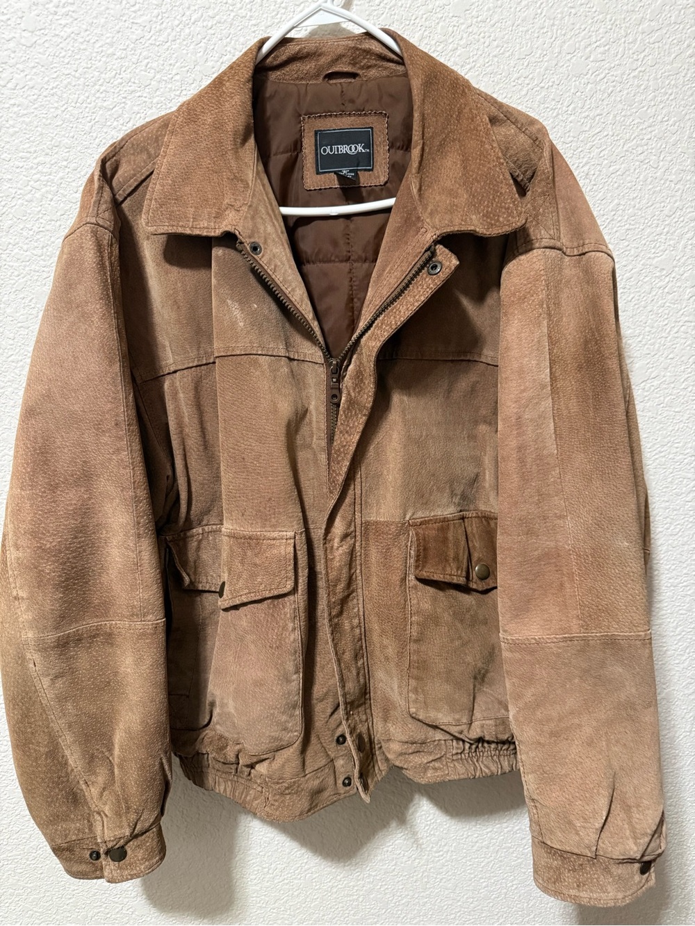 Vintage Outbrook Men’s XL Brown Suede Leather Bomber Jacket Distressed